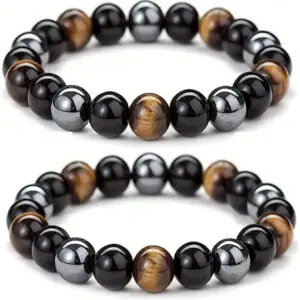 Pulseira Pedras Naturais Mistas Hematita Onix Olho De Tigre