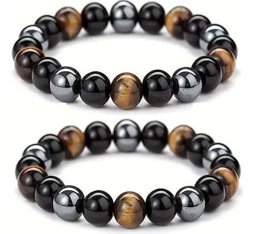 Pulseira Pedras Naturais Mistas Hematita Onix Olho De Tigre
