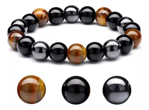 Pulseira Pedras Naturais Mistas Hematita Onix Olho De Tigre - Imagem 2