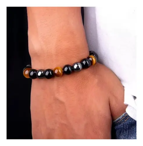 Pulseira Pedras Naturais Mistas Hematita Onix Olho De Tigre - Imagem 3