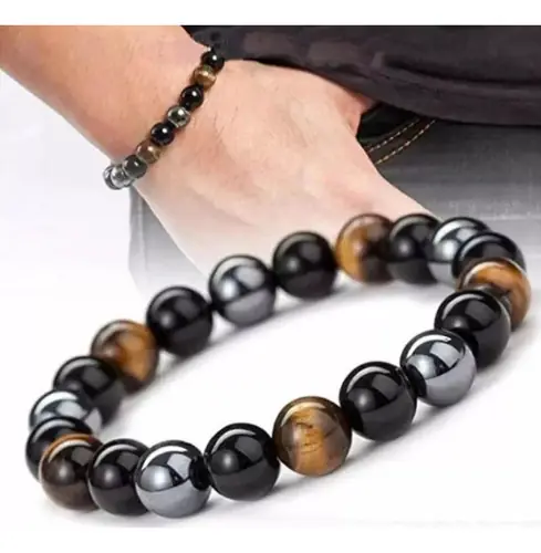 Pulseira Pedras Naturais Mistas Hematita Onix Olho De Tigre - Imagem 4