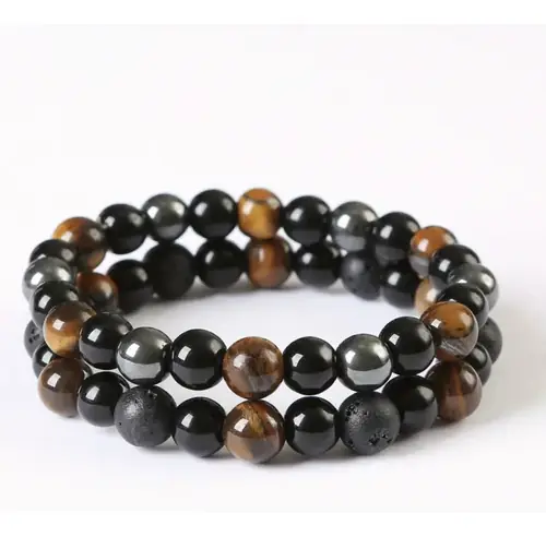 Pulseira Pedras Naturais Mistas Hematita Onix Olho De Tigre - Imagem 7