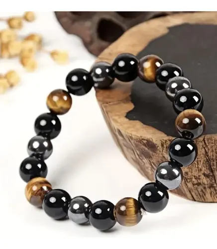Pulseira Pedras Naturais Mistas Hematita Onix Olho De Tigre - Imagem 8