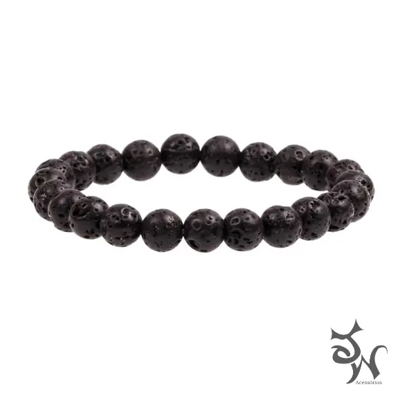 Kit 2 Pulseiras Masculinas Pedras Hematita E Vulcânica 8mm - Imagem 3