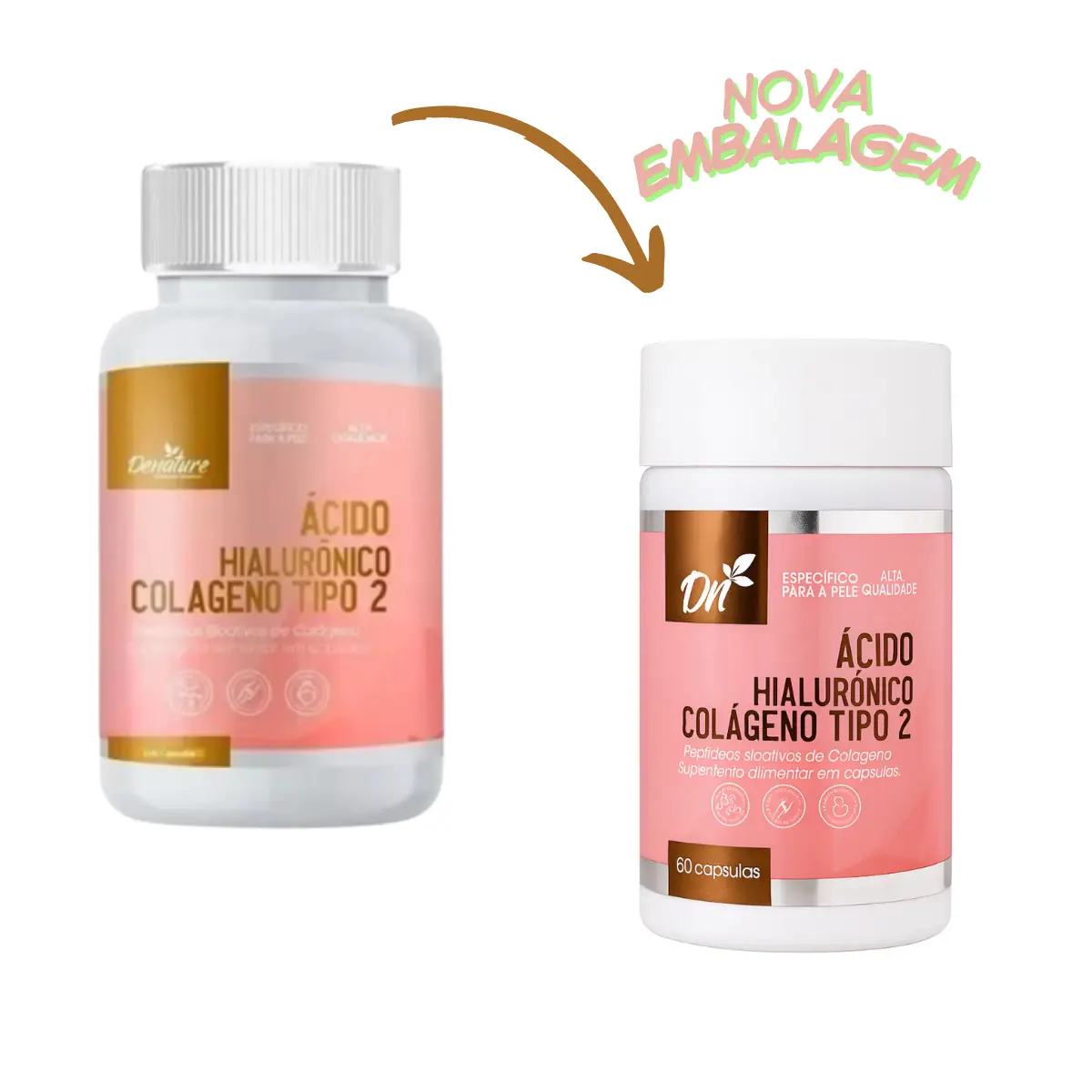 Ácido Hialurônico + Colágeno Tipo 2 100 Cápsulas Denature Sabor Natural