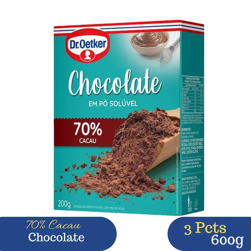 Kit 3 Chocolates Em Pó Solúvel Dr. Oetker 70% Cacau