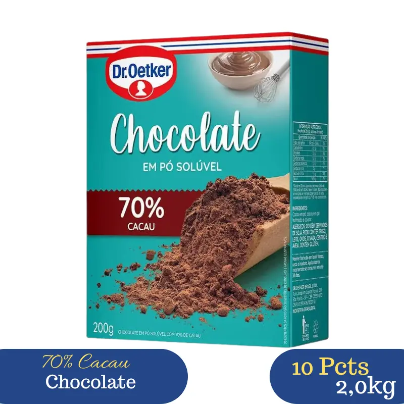 Kit 10 Chocolates Em Pó Solúvel Dr. Oetker 70% Cacau