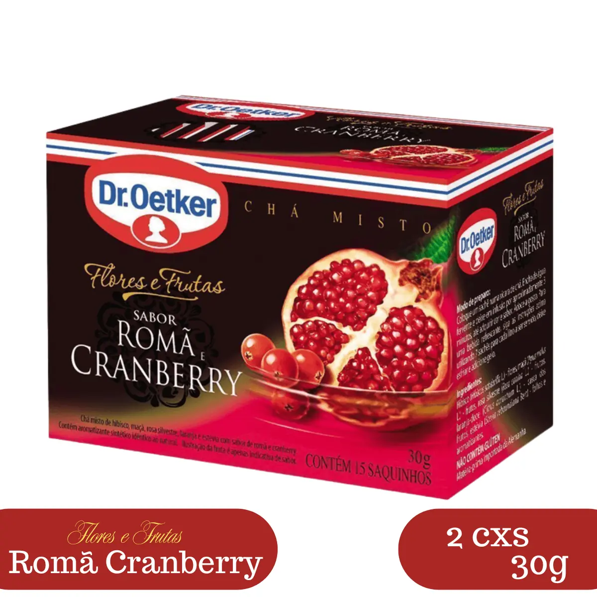Kit 2 Chás Dr. Oetker Romã e Cranberry Sachê - 30g Cada