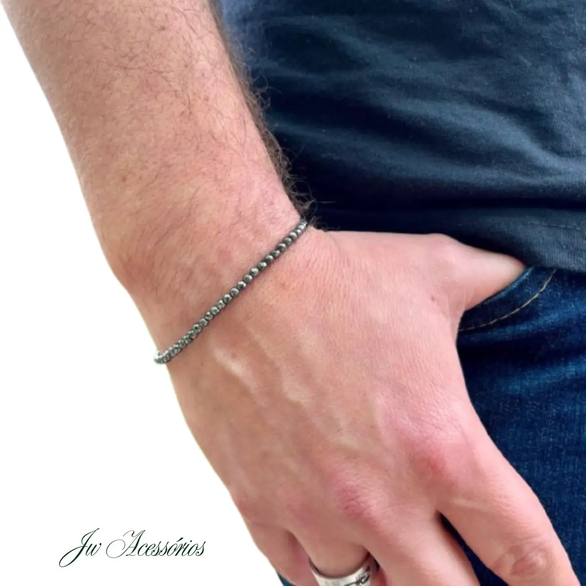 Pulseira De Pedra Lápis Lazúli Natural Energia E Proteção Prata - M - Imagem 2