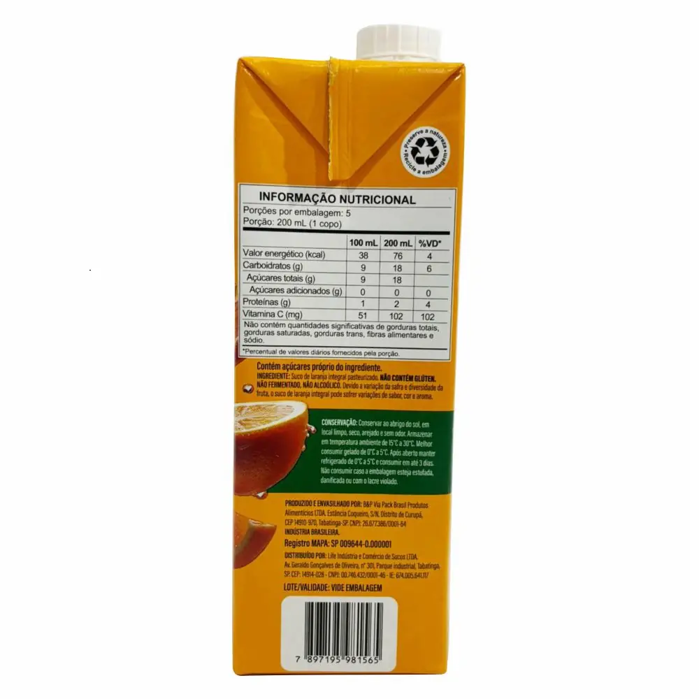 Suco De Laranja Life 1l Integral 100% Natural Kit Com 6 Und - Imagem 3