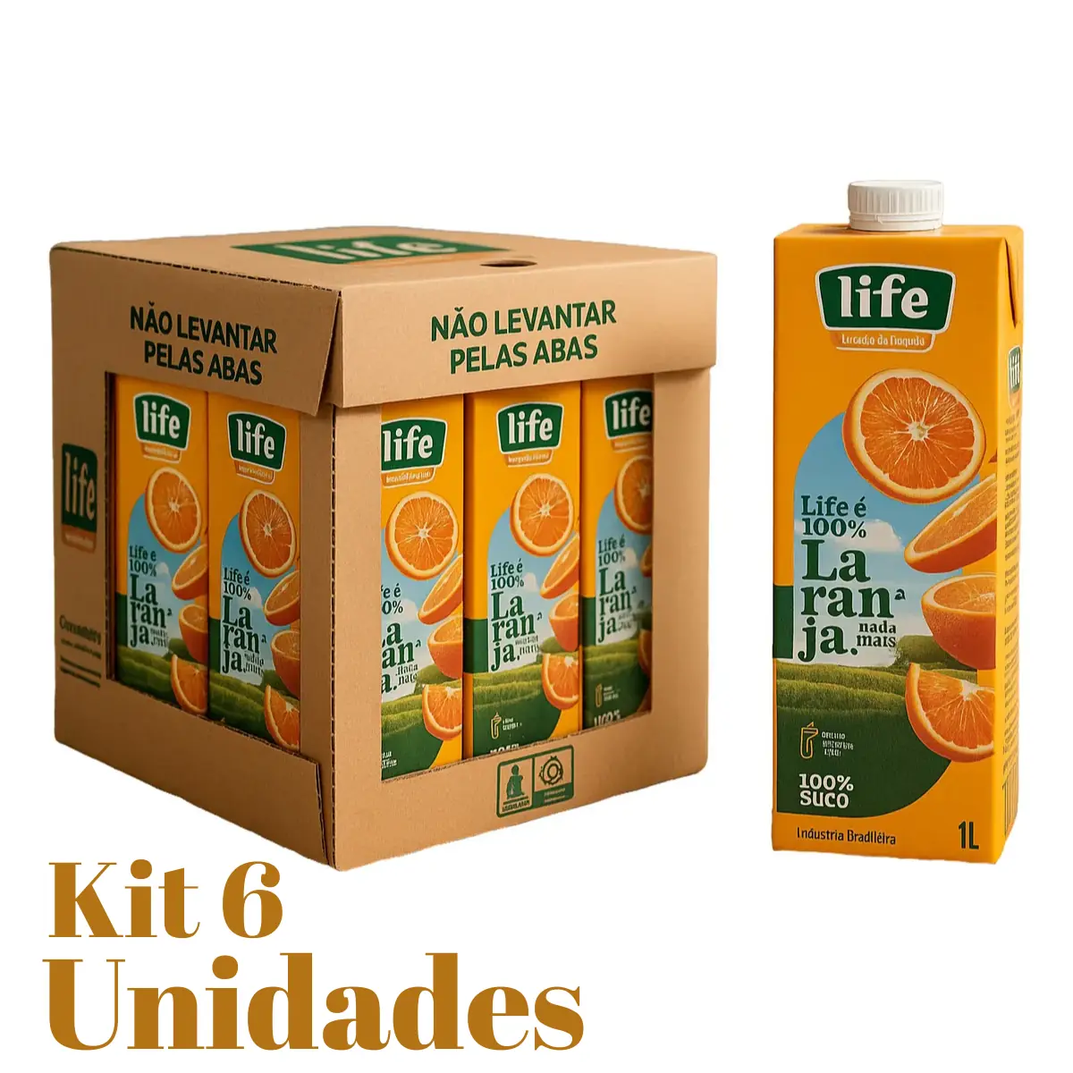 Suco De Laranja Life 1l Integral 100% Natural Kit Com 6 Und