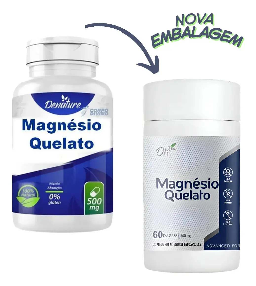 Magnésio Quelato Denature 500mg 60 Cápsulas - Sem Glúten Magnésio Quelato