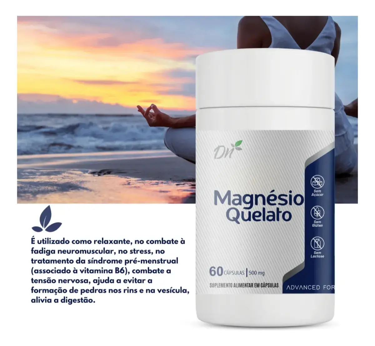 Magnésio Quelato Denature 500mg 60 Cápsulas - Sem Glúten Magnésio Quelato - Imagem 4