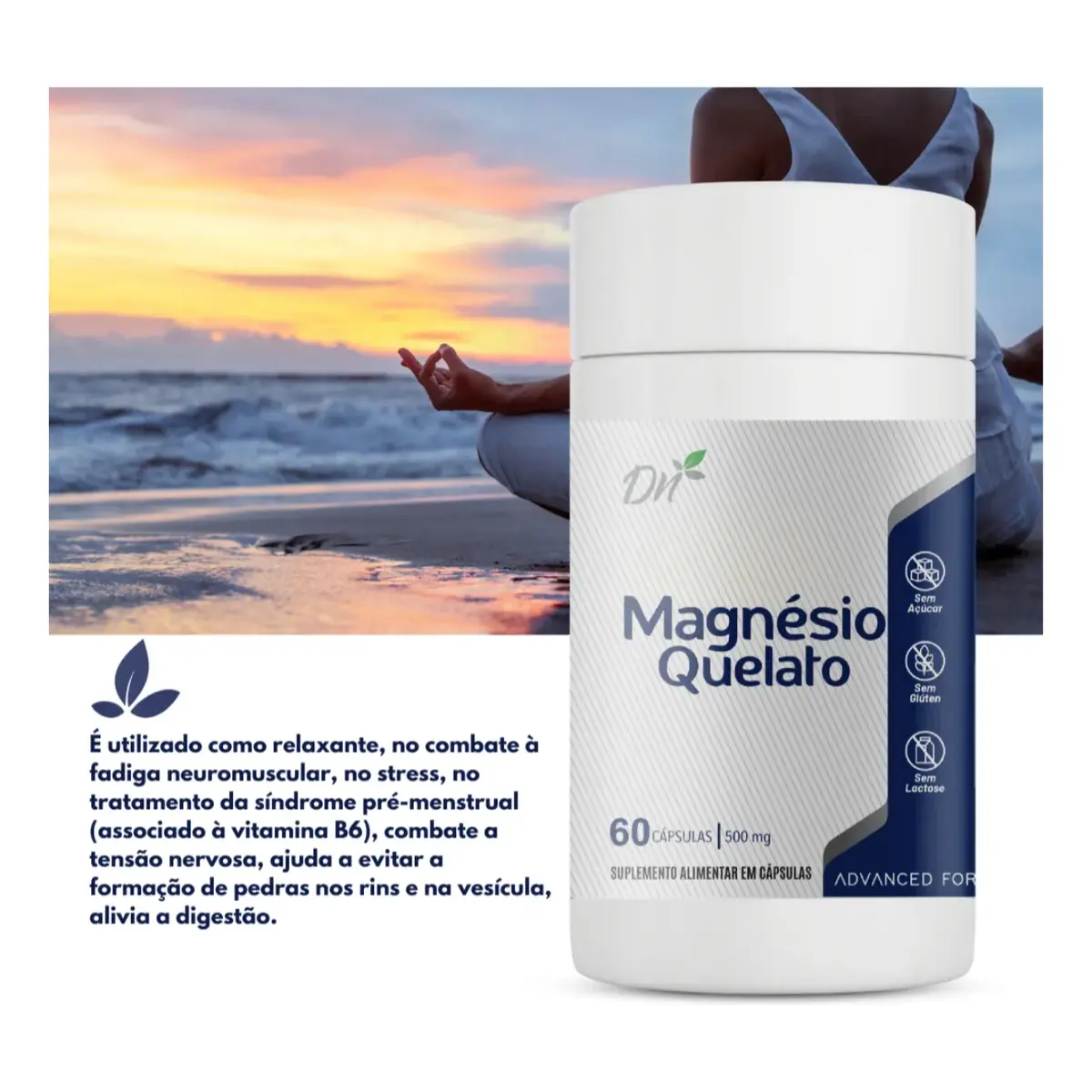 Magnésio Quelato Denature 500mg 60 Cápsulas - Sem Glúten Magnésio Quelato - Imagem 3