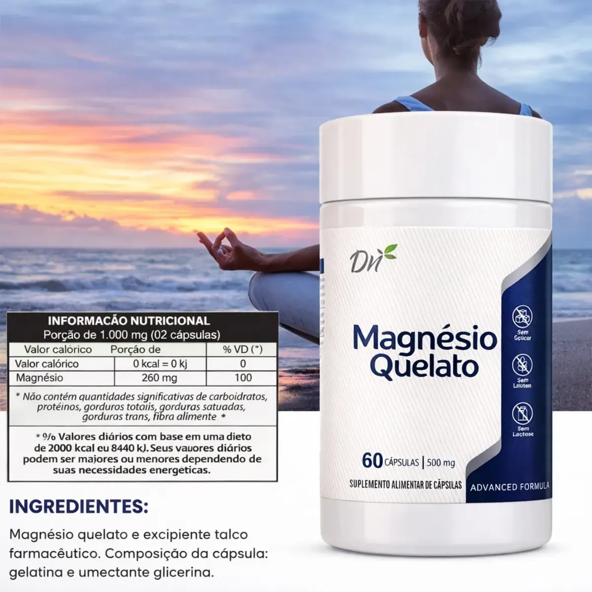 Magnésio Quelato Denature 500mg 60 Cápsulas - Sem Glúten Magnésio Quelato - Imagem 5