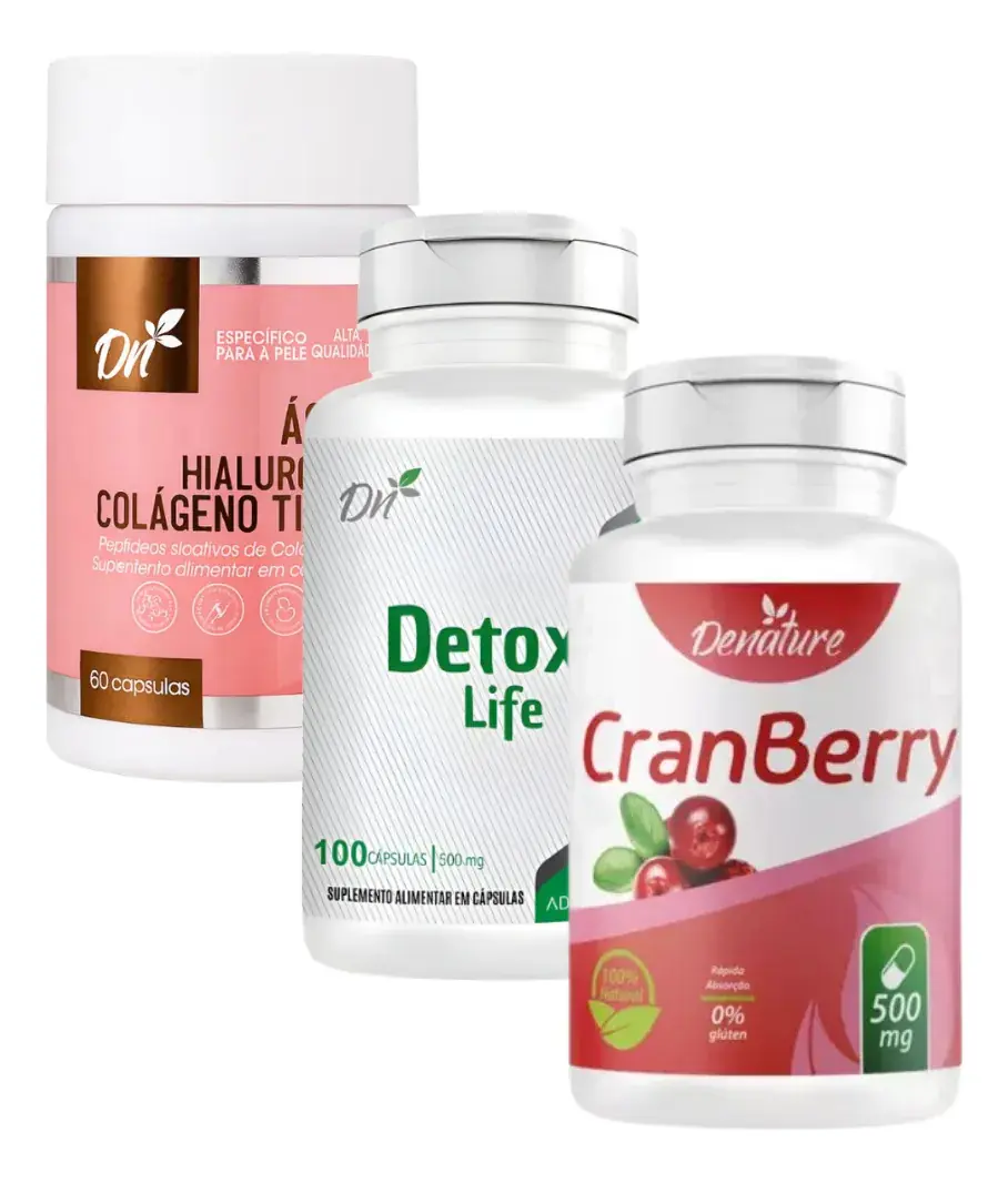 Combo Detox Cranberry Colágeno Tipo 2 Ácido Hialurônico - Dn Kit Dn