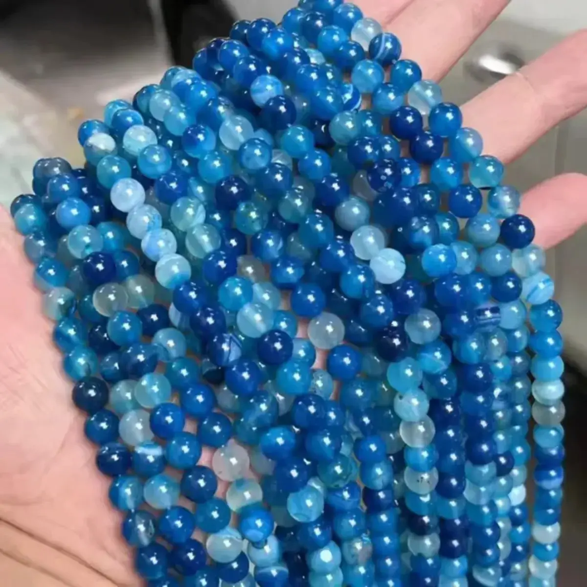 Fio De Pedra Natural Ágata Azul 6mm - Artesanato - Joias Ágata 6mm - Imagem 4