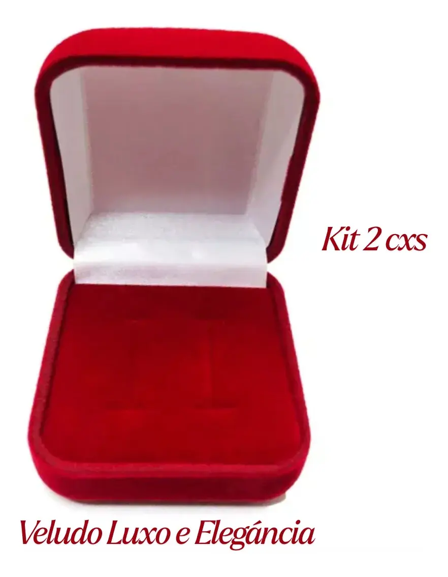 Kit 2 Caixinhas Aliança Veludo Luxo Pedido Namoro Casamento Vermelha 2cxs - Imagem 2