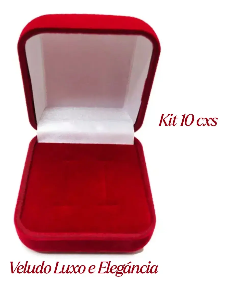 Kit 10 Caixinhas Aliança Veludo Luxo Pedido Namoro Casamento Vermelha 10 Cxs