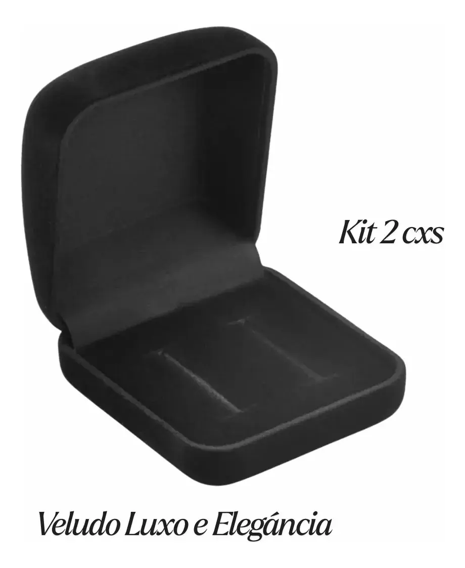Kit 2 Caixinhas Aliança Veludo Luxo Pedido Namoro Casamento Preto 2 Cxs - Imagem 2