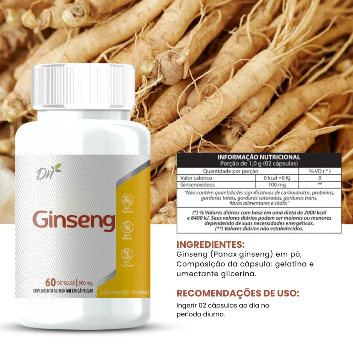 Ginseng 500mg Denature  60 Caps - Imagem 3