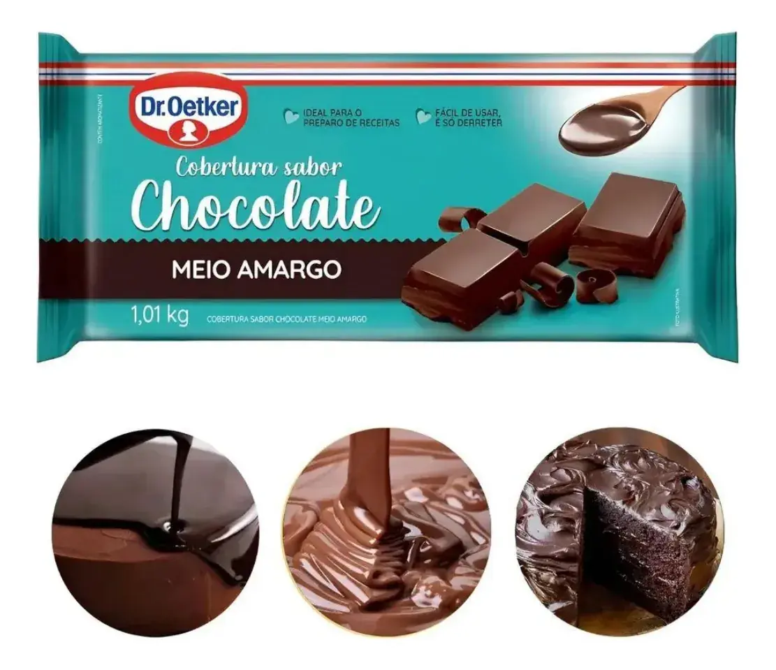 Cobertura Meio Amargo Dr. Oetker 1,01kg  Confeitaria - Imagem 3