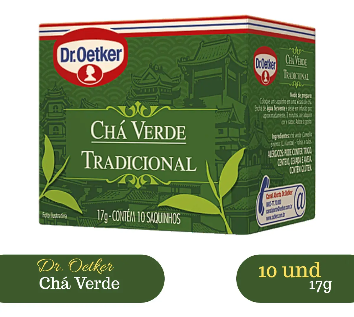 Kit 10 Cxs Chá Verde Tradicional Dr. Oetker 15 Sachês