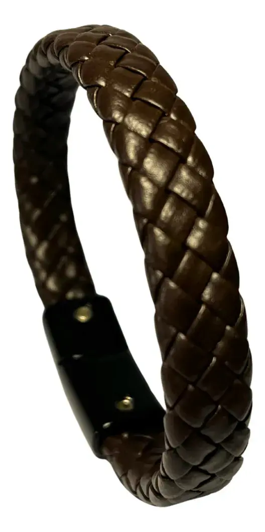 Pulseira Masculina Couro Marrom Trança Social Fecho Imã Marrom 21 Cm - Imagem 4
