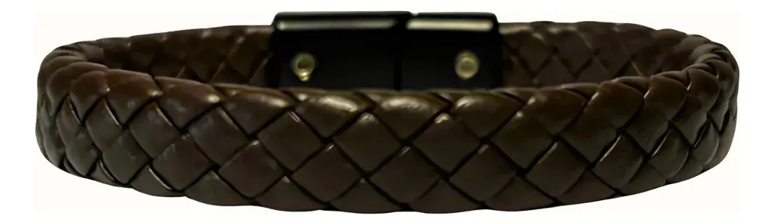 Pulseira Masculina Couro Marrom Trança Social Fecho Imã Marrom 19 Cm - Imagem 5