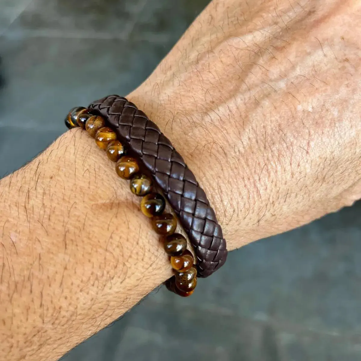 Pulseira Masculina Couro Marrom Trança Social Fecho Imã Marrom 19 Cm - Imagem 6