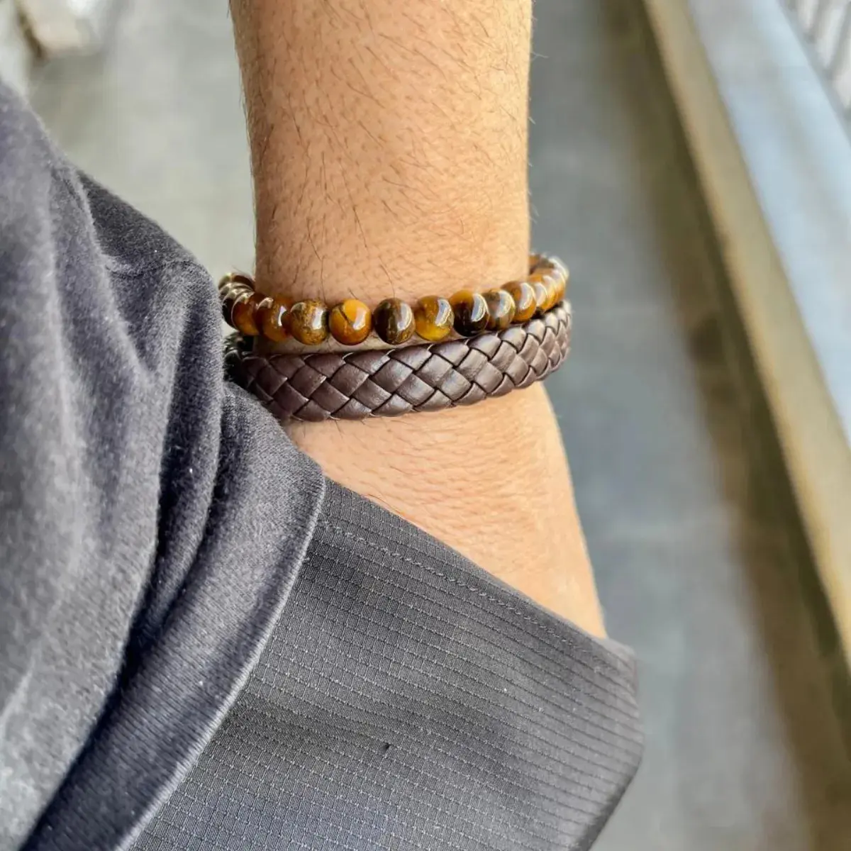 Pulseira Masculina Couro Marrom Trança Social Fecho Imã Marrom 21 Cm - Imagem 7