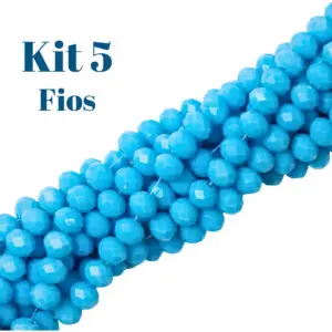 Kit 5 Fios De Miçanga Cristal Guia Vidro Azul Claro 8mm Azul-celeste 40 Cm 8 Mm