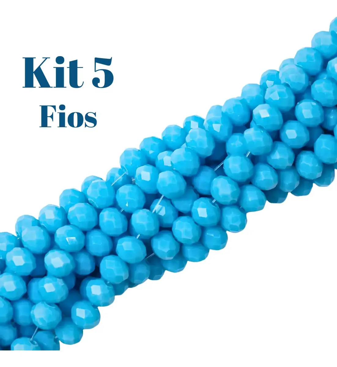 Kit 5 Fios De Miçanga Cristal Guia Vidro Azul Claro 8mm Azul-celeste 40 Cm 8 Mm