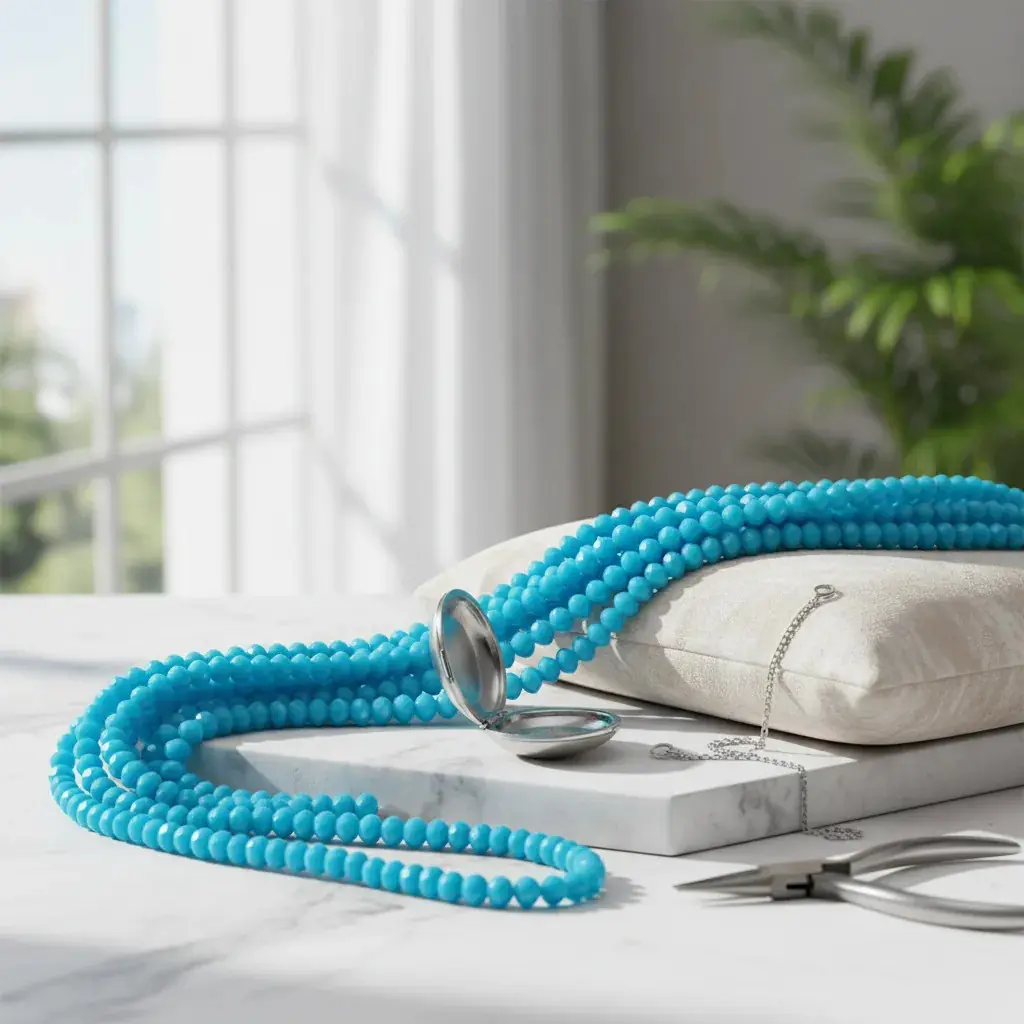 Kit 5 Fios De Miçanga Cristal Guia Vidro Azul Claro 8mm Azul-celeste 40 Cm 8 Mm - Imagem 2