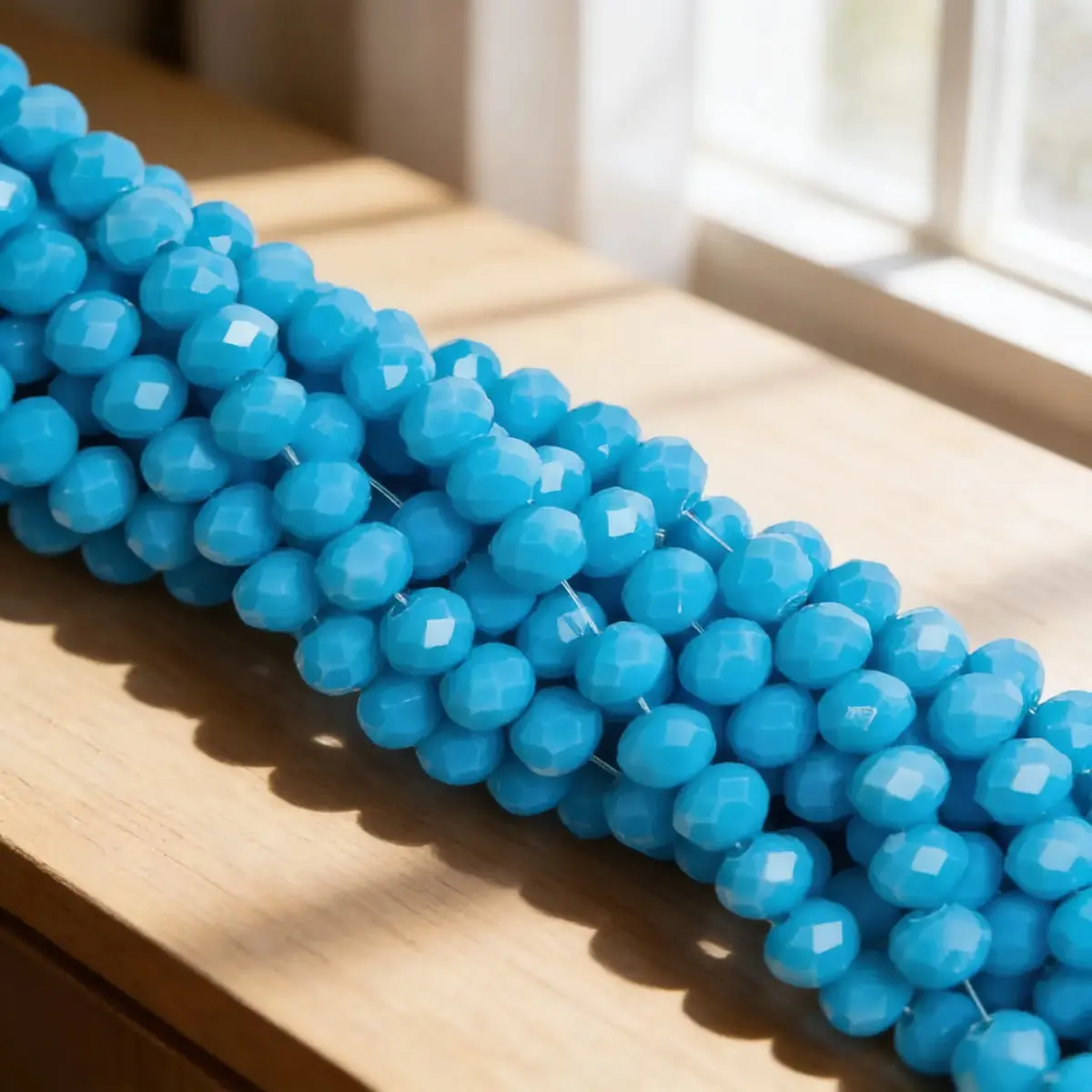 Kit 3 Fios De Miçanga Cristal Guia Vidro Azul Claro 8mm Azul-celeste 40 Cm 8 Mm - Imagem 2