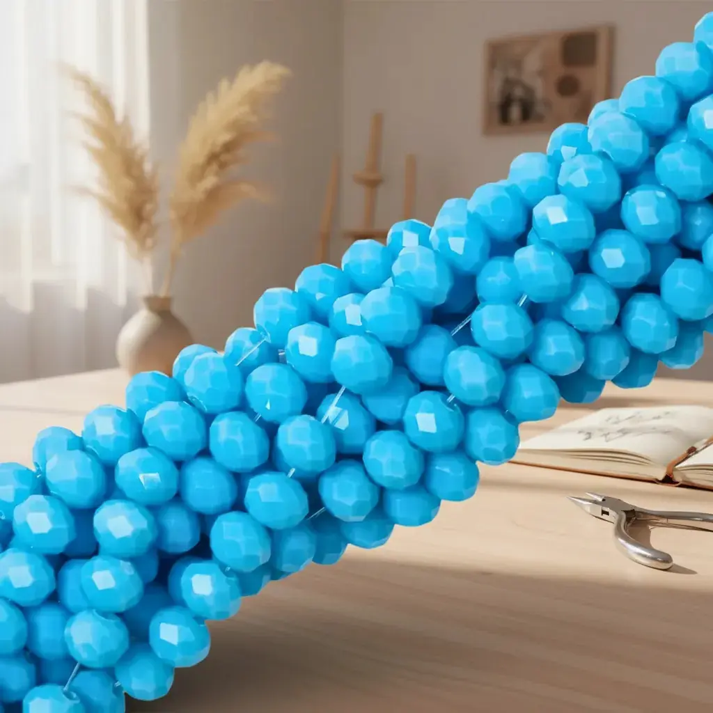 Kit 10 Fios De Miçanga Cristal Guia Vidro Azul Claro 8mm Azul-celeste 40 Cm 8 Mm - Imagem 2