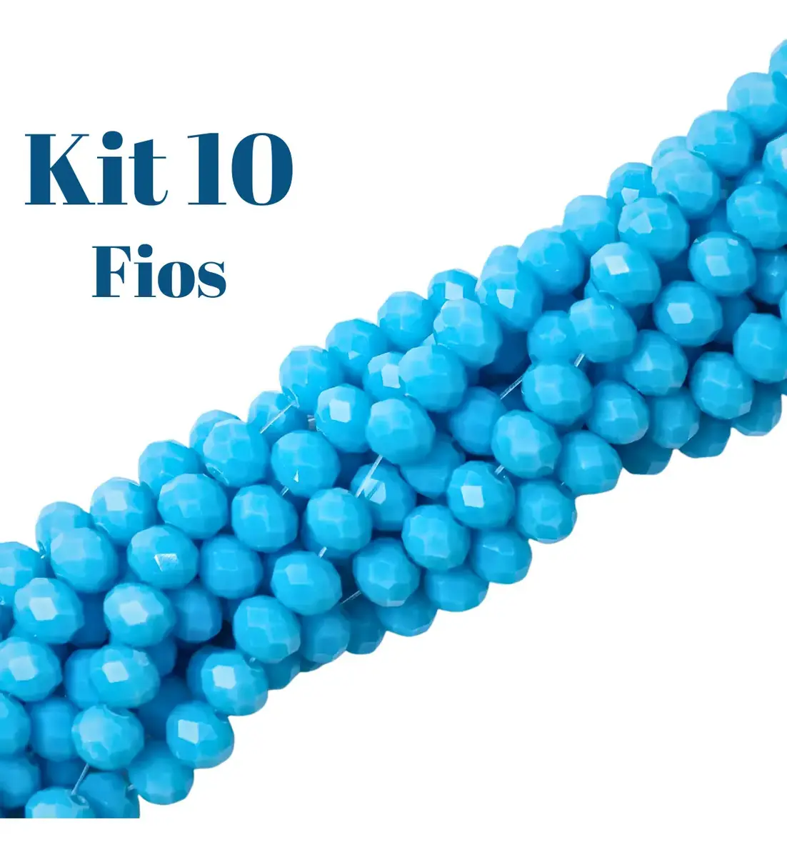 Kit 10 Fios De Miçanga Cristal Guia Vidro Azul Claro 8mm Azul-celeste 40 Cm 8 Mm