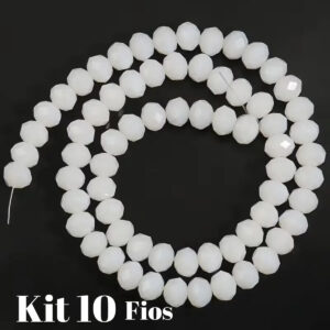 Kit 10 Fios De Miçanga Cristal Guia Vidro Branco 8mm Branco 40 Cm 8 Mm
