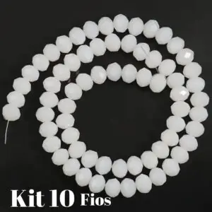 Kit 10 Fios De Miçanga Cristal Guia Vidro Branco 8mm Branco 40 Cm 8 Mm