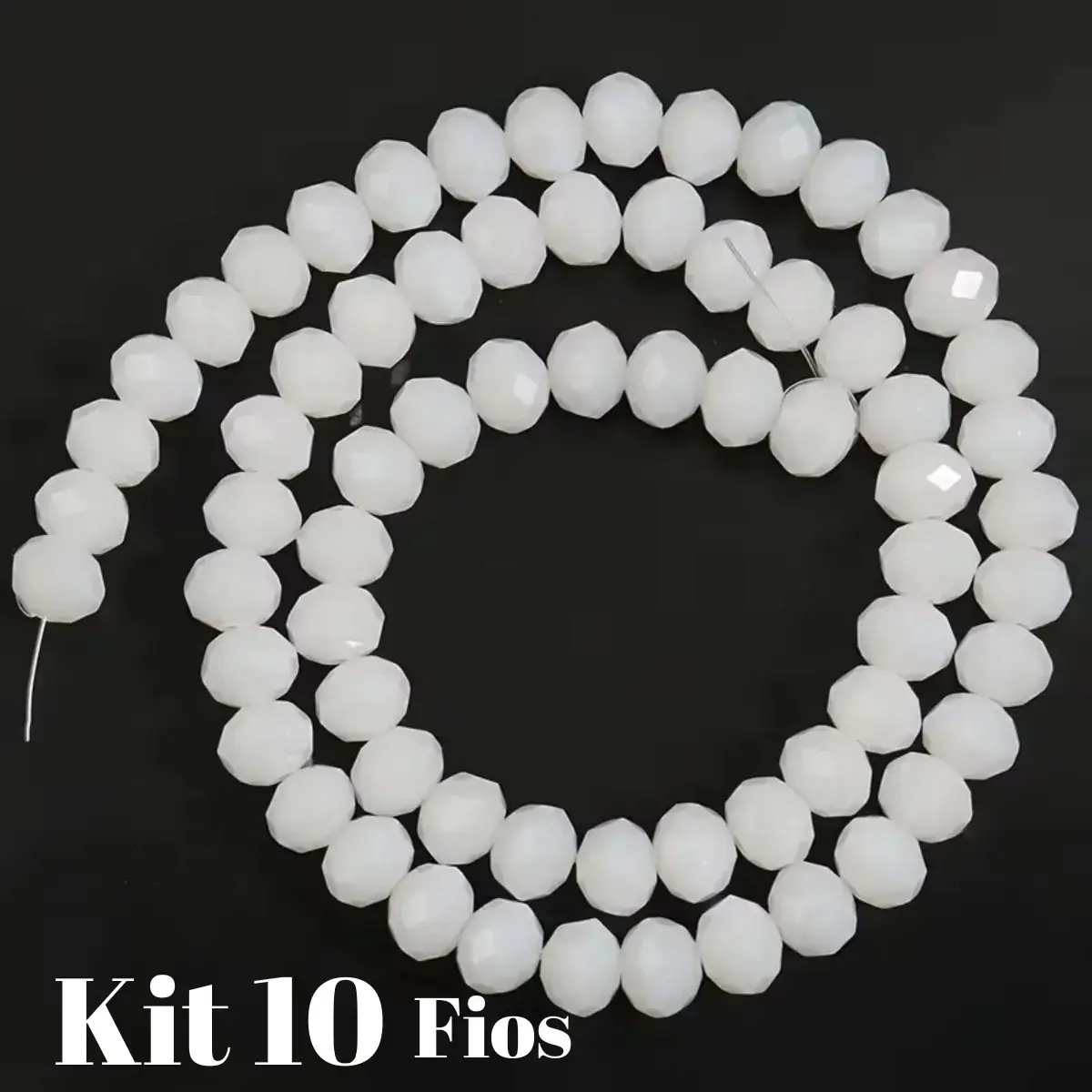 Kit 10 Fios De Miçanga Cristal Guia Vidro Branco 8mm Branco 40 Cm 8 Mm