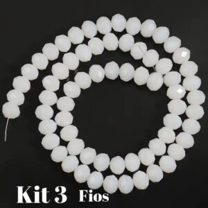 Kit 3 Fios De Miçanga Cristal Guia Vidro Branco 8mm Branco 40 Cm 8 Mm