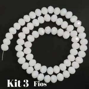 Kit 3 Fios De Miçanga Cristal Guia Vidro Branco 8mm Branco 40 Cm 8 Mm