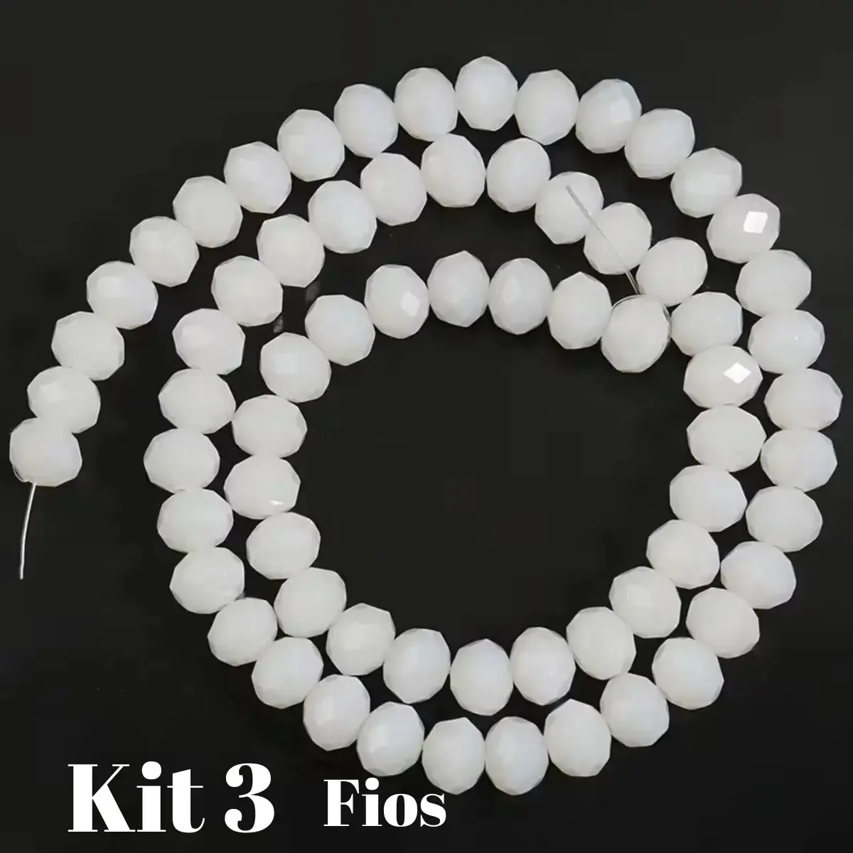 Kit 3 Fios De Miçanga Cristal Guia Vidro Branco 8mm Branco 40 Cm 8 Mm