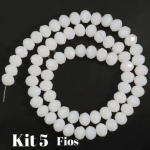 Kit 5 Fios De Miçanga Cristal Guia Vidro Branco 8mm Branco 40 Cm 8 Mm