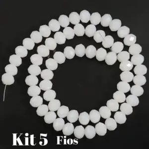 Kit 5 Fios De Miçanga Cristal Guia Vidro Branco 8mm Branco 40 Cm 8 Mm