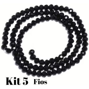 Kit 5 Fios De Miçanga Cristal Guia Vidro Preto 8mm Preto 40 Cm 8 Mm