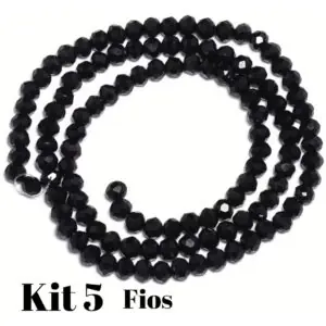 Kit 5 Fios De Miçanga Cristal Guia Vidro Preto 8mm Preto 40 Cm 8 Mm