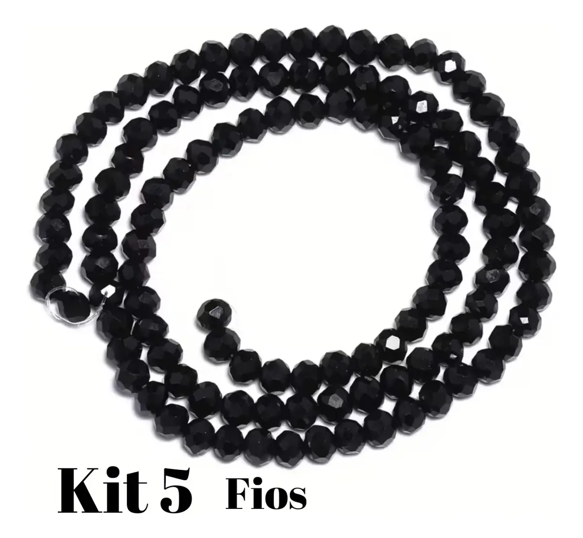 Kit 5 Fios De Miçanga Cristal Guia Vidro Preto 8mm Preto 40 Cm 8 Mm