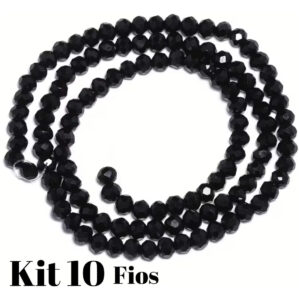 Kit 10 Fios De Miçanga Cristal Guia Vidro Preto 8mm Preto 40 Cm 8 Mm