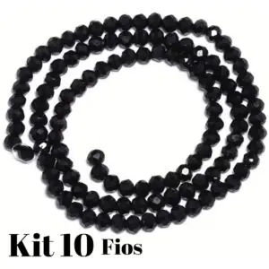 Kit 10 Fios De Miçanga Cristal Guia Vidro Preto 8mm Preto 40 Cm 8 Mm